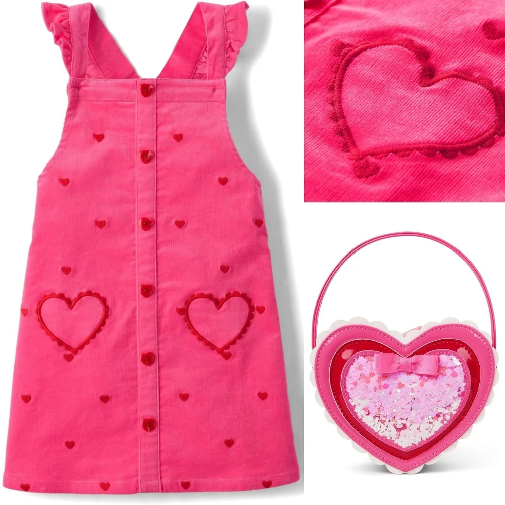 Gymboree Girls Pink Heart Bag & Embroidered Dress Outfit Size 10 NEW